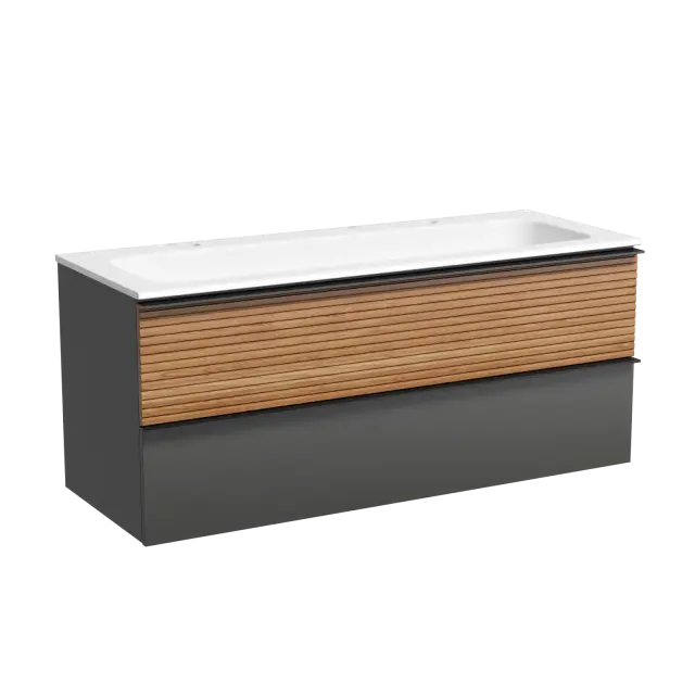 Тумба подвесная SANCOS Дельта (Delta) 120x45x50 c двумя ящиками оснащенными доводчиками, дуб красный/графит, арт. DL120GR