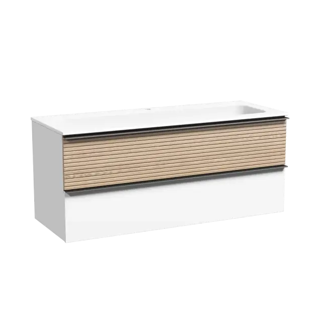 Тумба подвесная SANCOS Дельта (Delta) 120x45x50 c двумя ящиками оснащенными доводчиками, дуб светлый/белый, арт. DL120W