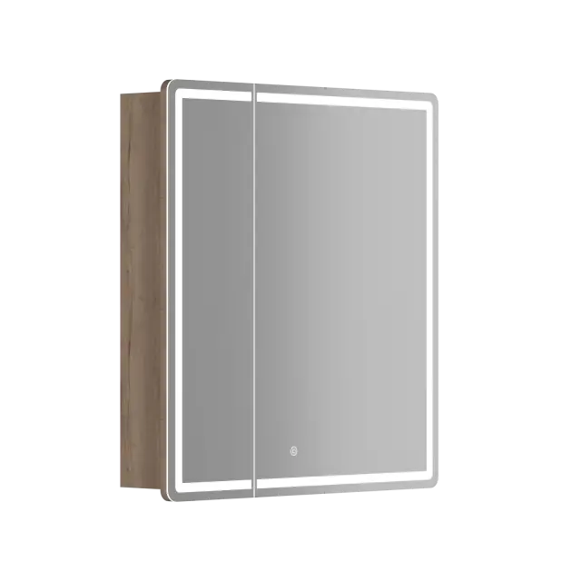 Зеркальный шкаф для ванной комнаты SANCOS Блик (Mirror) 70x15x75 с LED подсветкой, цвет Дуб галифакс натуральный, с розеткойарт. MI70EG