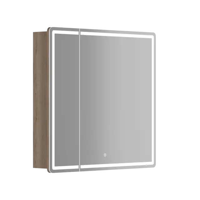 Зеркальный шкаф для ванной комнаты SANCOS Блик (Mirror) 80x15x75 с LED подсветкой, цвет Дуб галифакс натуральный, арт. MI80EG