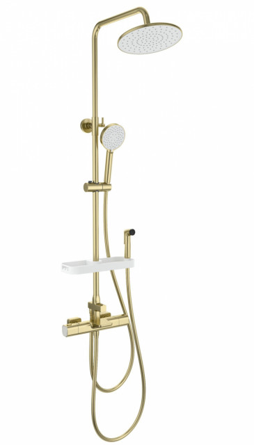 Душевая система с гигиеническим душем и термостатом WONZON & WOGHAND Plate, Брашированное золото (WW-C3017-A1-BG)