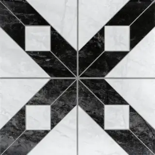 Керамогранит Monopole Флоренция Классик Декор / Florencia Classic Decor матовый бело-черный 22,3x22,3 см