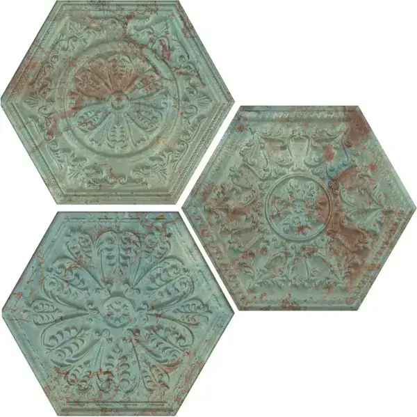 APAVISA ZINC GREEN MIX DECOR HEXAGON 25x29 G-7254