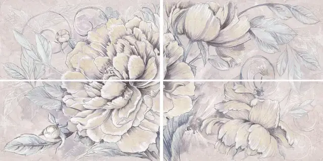 Керамическая плитка Изящный букет жемчужный / Панно 63.0*1260 Delicato bouquet perla  (4шт)
