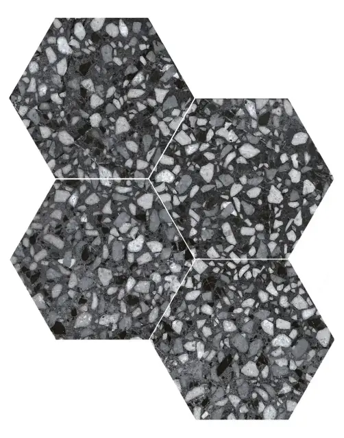 DURSTONE SIX Terazzo Керамогранит Black 23x27 глазурованный матовый